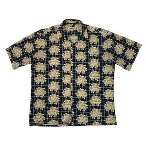 Vintage Campia Moda Shirt Mens L Large Black Cream Cotton Floral Hawaiian 90s